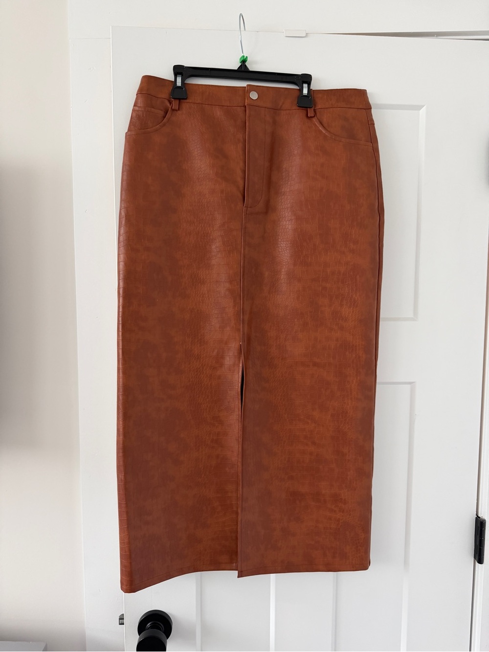 Roberta Croc Embossed Faux Leather Midi Skirt - Picture 2 of 4